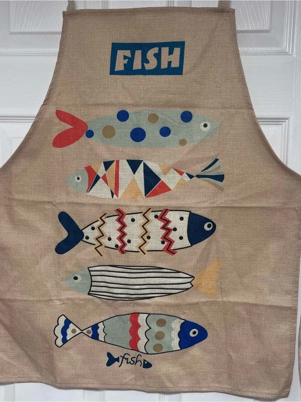 Printed Beige Apron with Colorful Fish Design